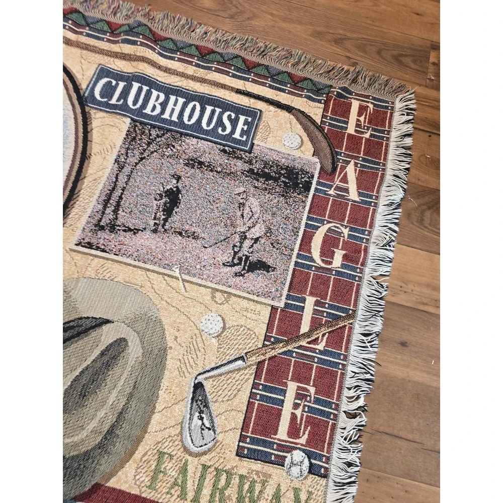 Vintage Golf Throw Blanket Clubhouse Member Eagle Par  Green Afghan 45